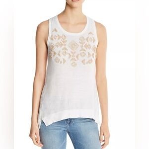 Donna Karan Beaded New Linen Summer Boho Formal Casual Elegant Tank Top Sz XS